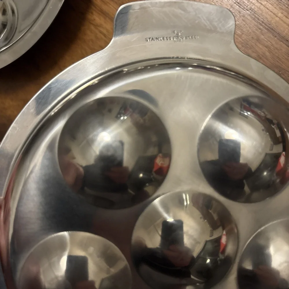 Lot Of 4 Escargot Plate Metal‎ Dishes Snail Oysters W/6 Utensils